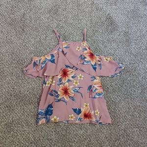 Floral Cold-Shoulder Flutter Banana Lemon Top